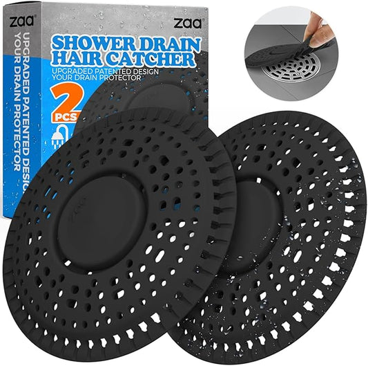 zaa Shower Drain Hair Catcher, Upgraded 2Pack Premium Silicone Drain Protector & Shower Drain Cover for Regular Floor Drains of Shower Room, Bathroom, Black