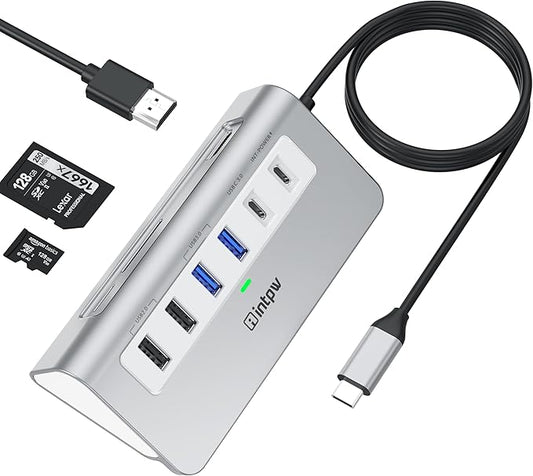 USB C Hub, 9-in-1 Laptop Docking Station with 3.28FT Cable, USB HUB for Laptop with 4K HDMI, PD 100W, USB-C and 2 USB A 3.0 5Gbps, 2 USB A 2.0, SD/TF Slot for MacBook Air/Pro iPad Type-C Laptop