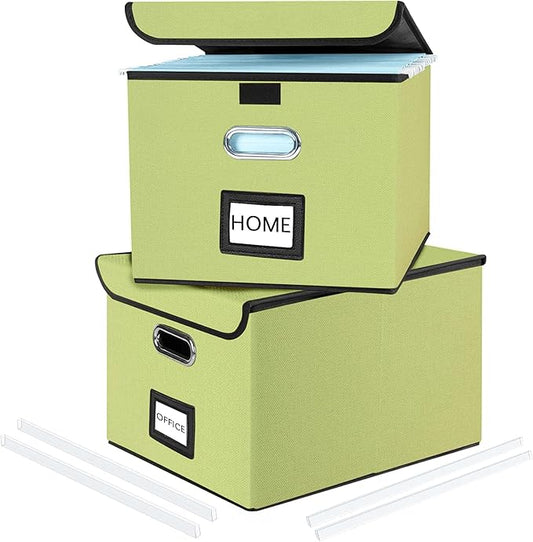 Huolewa File Organizer Boxes with Lids, Linen Hanging Filing & Storage Box with Plastic Slide for Office/Decor/Home, Universal Hanging Filing Organization Box for Letter/Legal Folder