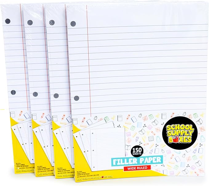 School Supply Boxes | Wide-Ruled Loose Leaf Paper | 6 Pack | 150 Sheets Per Pack, 3-Ring Binder Compatible