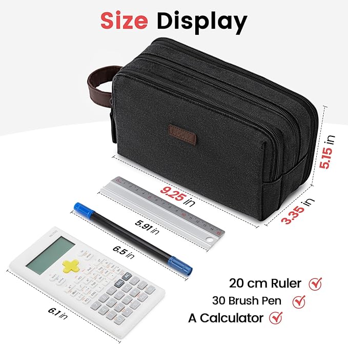 Sooez Large Pencil Case Pouch, Extra Big Pencil Pouch Pencil Bag with PU Handle & Zipper, Sturdy Pen Case with 3 Compartments, Aesthetic School College Supplies Organizer for Men Women Boys, Green