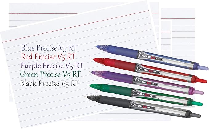 Precise V5 RT Retractable Rolling Ball Pens, Extra Fine Point (.5mm), Black Ink, 6-pk; Premium Comfort Grip, Bundle with Plastic Reusable Pouch
