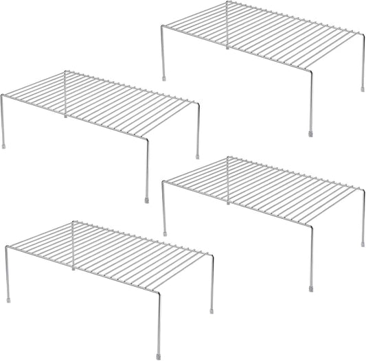 iPEGTOP Large (15.7 x 9.4 Inch) Kitchen Freezer Cabinet Organizer Shelf, Set of 4 Rustproof Metal Wire Shelves Spice Shelf Rack Cupboard Storage for Fridge Pantries Countertops Utensils, Chrome
