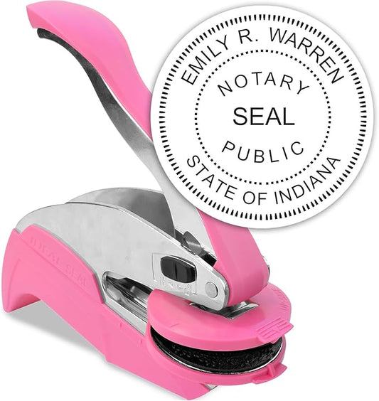 MaxMark Notary Seal Round Pink Embosser for Indiana State - Includes Gold Burst Seal Labels (50 Count)