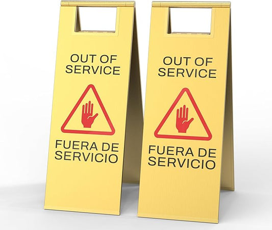 Stainless Steel Out of Service Sign Portable Foldable Sign 2-Pack (Gold)