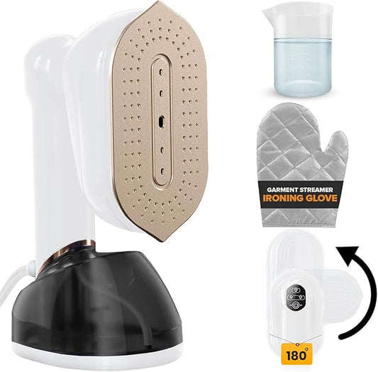 Humse Portable Steamer for Clothes – 2 in 1 Travel Steamer Iron For Clothes, Light Weight with 230ml Water Tank- 20s Heat-up 1050W garment steamer, Fabric Wrinkle Remover with 180° Handle (White)