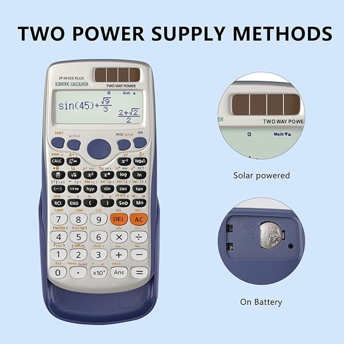 Scientific Calculators, Solar Scientific Calculator Large Screen 417 Function, Calculators Very Suitable for High School and College Students Calculus Algebra and Other Math Textbooks (Solar)