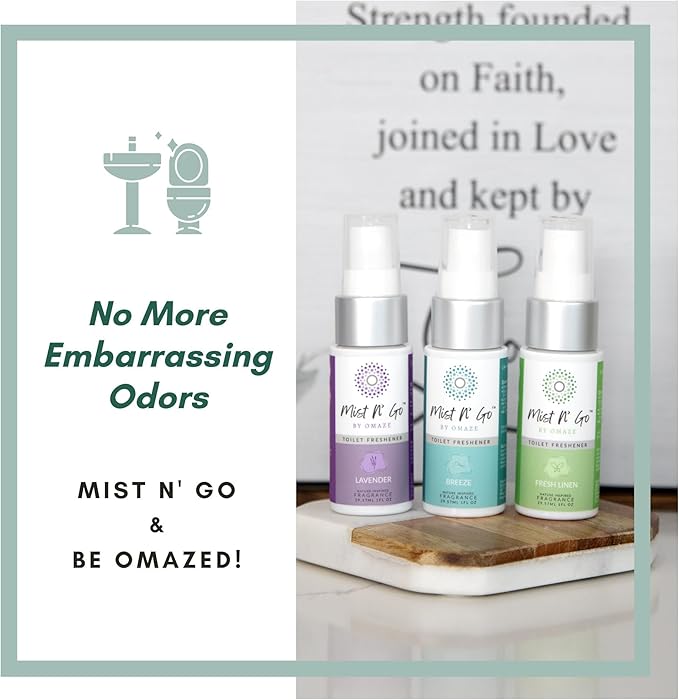 Mist N’ Go by Omaze Travel Bathroom Spray for Toilet Spray Odor Eliminator - Travel Toilet Spray for Bathroom Air Freshener Spray for Bathroom Deodorizer - Breeze Travel Size (1oz x2)