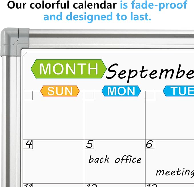 JILoffice Magnetic Dry Erase Calendar Whiteboard, 4 Month White Board Planner 48 X 36 Inch, Silver Aluminum Frame Wall Mounted Board for Office Home and School