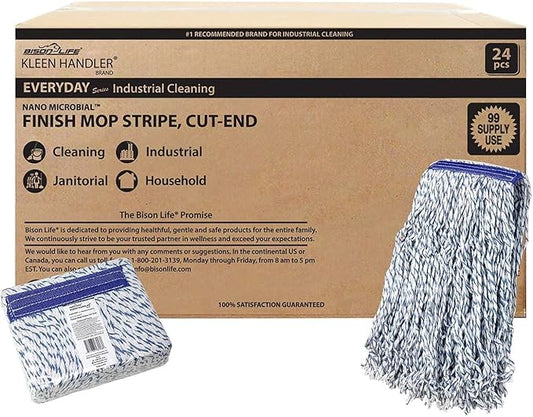 KLEEN HANDLER Cut End Finish Mop | 1.25" Universal Headband Maximum Absorption Finishing Mop, Case of 24