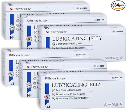 Henry Schein Sterile Lubricating Jelly – 3g Single-Use Packets, Ideal for Medical and Clinical Use, Convenient and Hygienic, Case of 6 Boxes (Total 864 Packets)