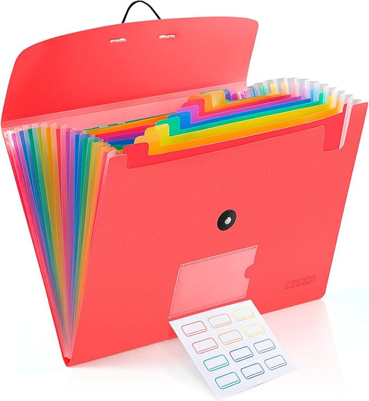 13 Pocket Expanding File Folder Accordian File Organizer, A4 Letter Size Paper Document Receipt Holder for School Office Supplies, Pink