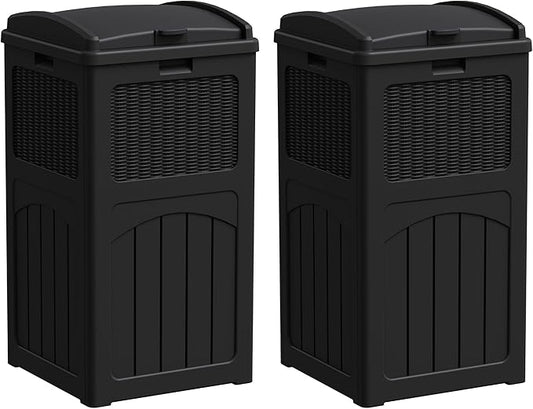 YESHOMY 2 Pack Outdoor Trash Can with Lid, Garbage Bins for Garden, Porch, Home and Kitchen, Black