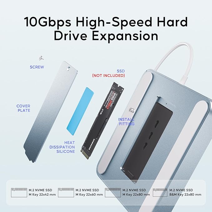 USB C HUB for iMac 24 inch 2021/2023/2024, PULWTOP USB Hub Adapter iMac Accessories for iMac M1/M3/M4 with USB C 10Gbps 3*USB A SD/TF, Docking Station Support Expand M.2 SSD (Not Included),Blue
