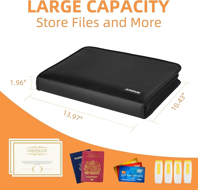 Accordion File Organizer - 12 Pocket Expanding File Folder with Zipper & Labels - Fireproof File Folder Organizer with Multi-Pockets,Document Organizer for Letter A4 Files and More
