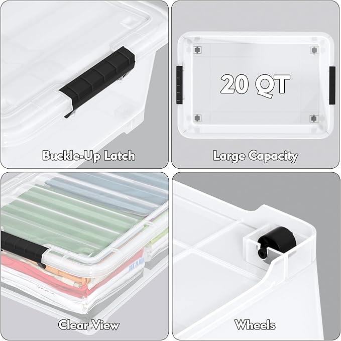 20 Quart Under Bed Shoe Storage Container Bin with Wheels for Underbed, Home or Office Organization, Set of 4