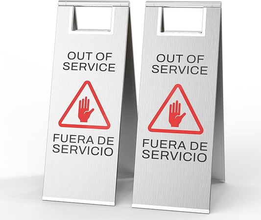 Stainless Steel Out of Service Sign Portable Foldable Sign 2-Pack (Silver)