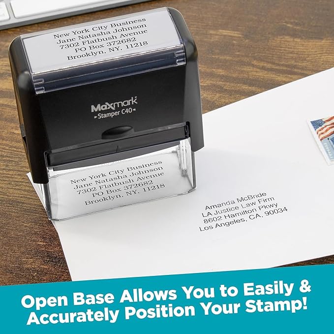 MaxMark Customized Self Inking Stamp - Up to 2 Lines of Text - Small & Wide Size - Choose from 15 Ink Colors