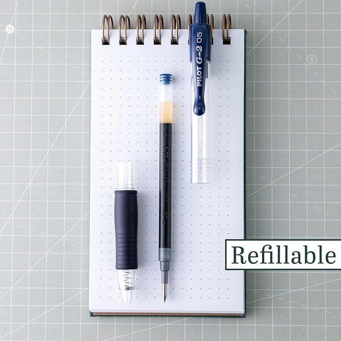 G2 Retractable Premium Gel Ink Roller Ball Pens Extra Fine Point (.5mm) Black/Blue Ink 5 pack; Refillable & Premium Comfort Grip Bundle with Plastic Reusable Pouch