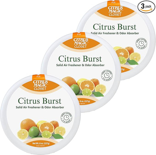 Citrus Magic For Closets Odor Absorbing Solid Air Freshener, Citrus Burst, 8-Ounce, Pack of 3