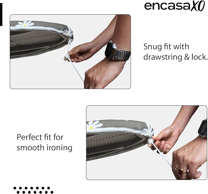 Encasa XO Ironing Board Cover and Pad 42"x14" - Thick 3mm Felt Padding, Drawstring Tightening & Lock, Easy Fit, Scorch & Stain Resistant, Fits Medium Ironing Board - Green Leaflet