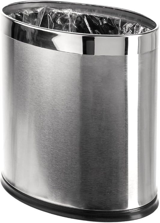 Invisi-Overlap' Open Top Stainless Steel Trash Can, Small Office Wastebasket, Modern Home Décor, Oval Shape