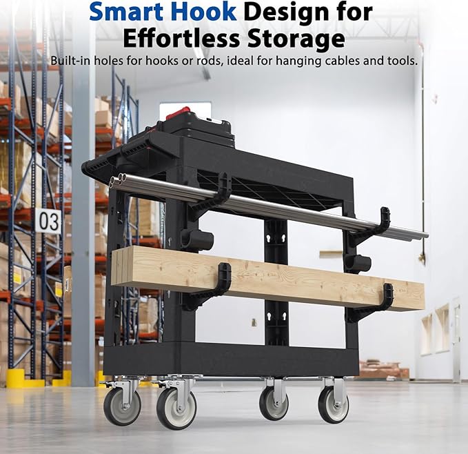Heavy Duty Rolling Utility Cart with Wheels 2-Tier Utility Plastic Service Work Cart for Shop, Garage, Warehouse, Maintenance 550 lbs