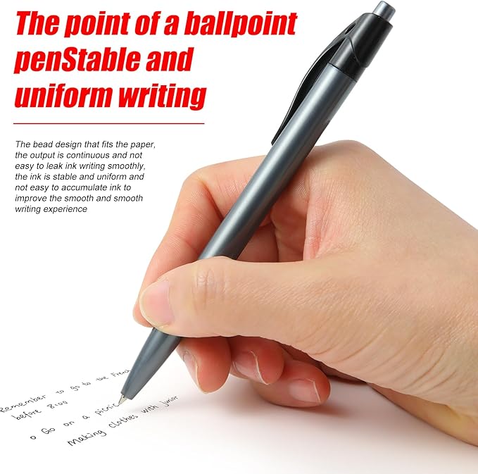 Retractable Black Ballpoint Pen for Smooth Writing 1.0mm Medium Pack of 100, Click pens with Comfort grip, Idea for Journaling, Planner, Note Taking Office School Supplies