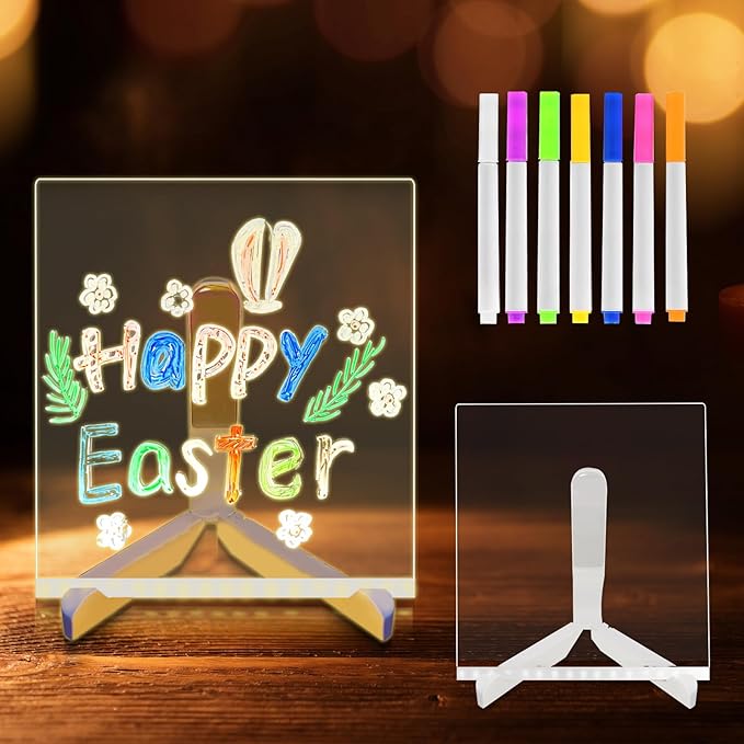 LED Note Board with 7 Colors, Light up Acrylic Message Board, Night Light outwards Writing Drawing Dry Erase Board, Personalized Note Board with Colors Large and 7 Pens for Kids (7.87x7.87inches)