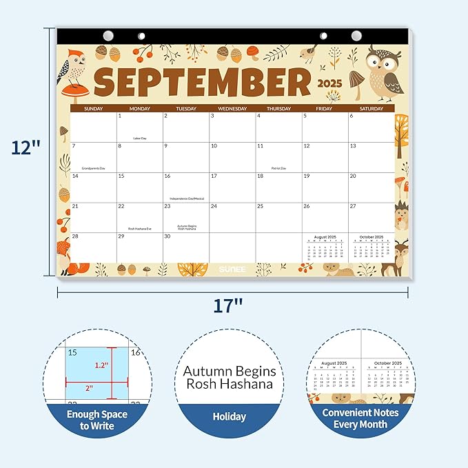SUNEE Desk Calendar 2025-2026 17x12, 18 Months, JUL. 2025 - DEC. 2026, Academic Desktop Calendar 2025-2026, School Year Large Calendar for Teacher, Seasons Color