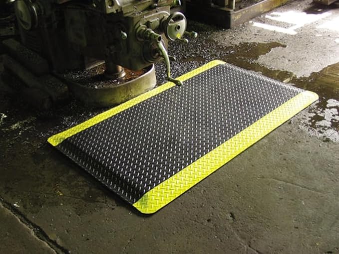 Rhino Mats, American Classic Diamond Anti-Fatigue Mats, Industrial Ergonomic Comfort Standing Mat for Work, Home, Garage, Office, Kitchen or Anywhere (Black/Yellow 1" Thick, 2 FT. x 16 FT.)