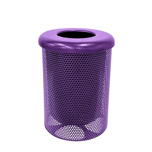 COATEDOUTDOORFURNITURE RFT-P-PUR Heavy Duty Round Trash Receptacle with Flat Top, Liner Included, 32 Gallon, Purple, Made in America