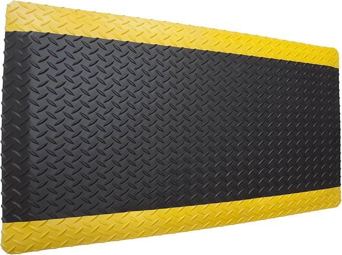 Rhino Mats, American Classic Diamond Anti-Fatigue Mats, Industrial Ergonomic Comfort Standing Mat for Work, Home, Garage, Office, Kitchen or Anywhere (Black/Yellow 1" Thick, 2 FT. x 9 FT.)