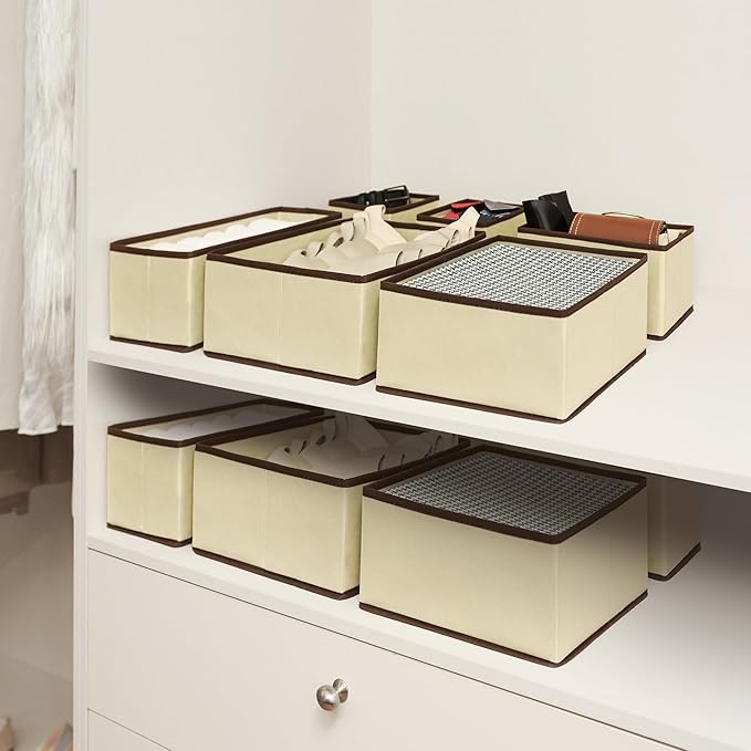 Cupic Cupid Drawer Organizer, Dresser Organizers, Foldabe Drawer Organizer Clothes, Closet Organization and Storage Dividers for Socks, Underwear and Diaper, Set of 6, Beige