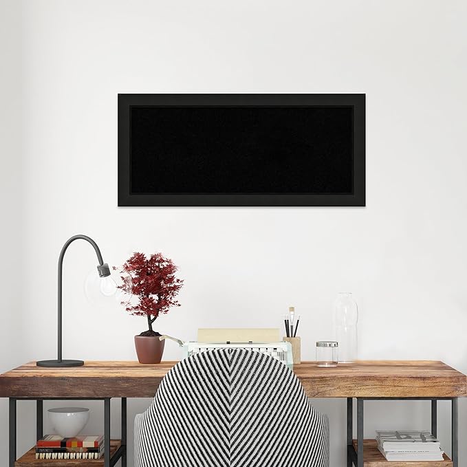 Amanti Art Black Cork Board for Wall, 15x33 Vision Board with Black Wood Frame, Medium Corkboard Office Decor for Home Organization, Casual Corkboard Pinboard to Display Items for Home Organization