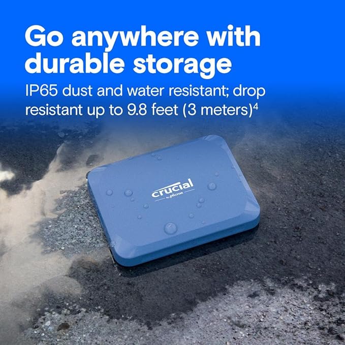 Crucial X10 1TB Portable SSD, Up to 2,100MB/s, USB 3.2 USB-C, External Solid State Drive, Compatible with Windows, Mac & Android, Durable Storage for Games, Photos & Files, Blue - CT1000X10SSD9-02