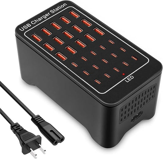 Charging Station, USB C Charger Block, 150W 30-Port【15USB-C + 15USB-A】, Travel Charger Station Fast Charger Desktop USB Wall Charger Compatible iPhone, iPad, Tablets, Smartphones