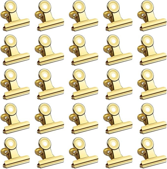 30 Pack Small Bull Clips 0.87 Inch Mini Metal Hinge Clips Binder Paper Hinge Clip for Office, Home, School, Shops, Gold, 22mm