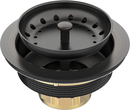 BOTEMY Stainless Steel Bronze Sink Drain Strainer Kit 3-1/4 inch Kitchen Drain Assembly with Metal Center Knob Basket Stopper Replacement for Standard Kitchen Sinks, Oil Rubbed Bronze