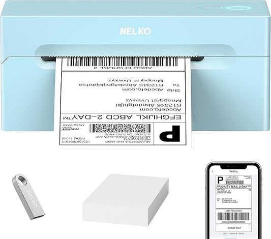 Nelko Bluetooth Thermal Shipping Label Printer, 4x6 Shipping Label Printer for Shipping Packages, Support Android, iPhone and Windows, Widely Used for Amazon, Ebay, Shopify (Blue)