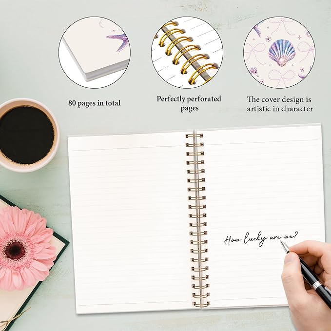 JXREQ Cute Purple Coquette Bow Seashell Notebook Coastal Journaling Notebooks for Women Note Taking, Trendy Preppy Journal for Women Teen Girls, Office School Supplies Spiral Notebooks 5.5x8.3