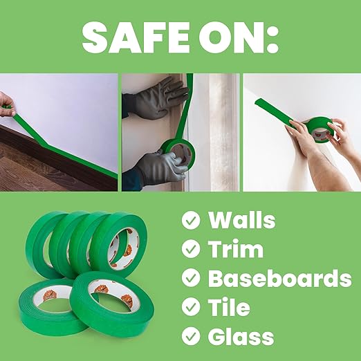 Green Painters Tape Multi-Surface Masking Tape 1.88 inch x 60 Yard, Indoor and Outdoor Painting Tape, Residue Free Easy Removal with Sharp Lines, Paint Tape for Walls, Auto, Home, 6Rolls