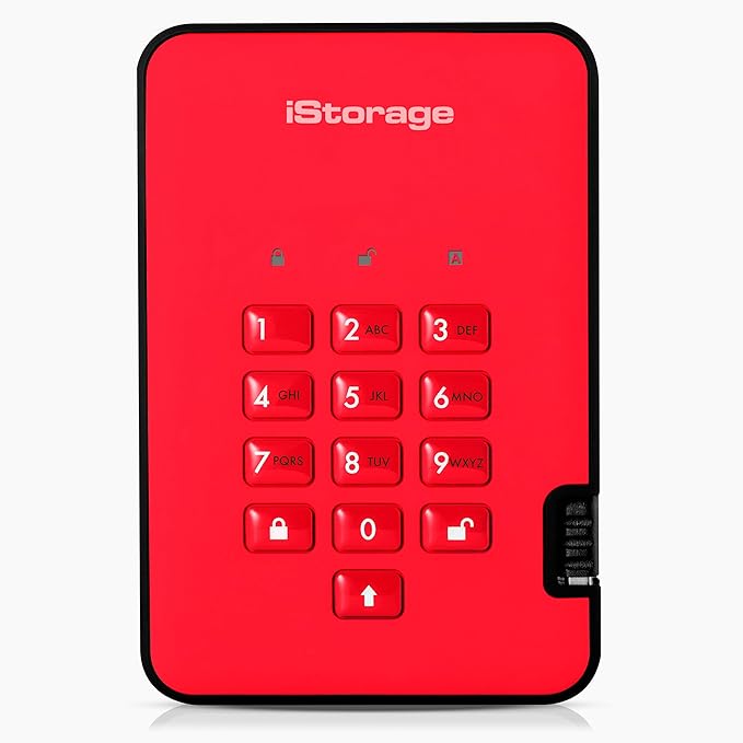 iStorage diskAshur2 HDD 4TB Red | Secure portable hard drive | Password protected | Dust & water resistant | Hardware Encryption