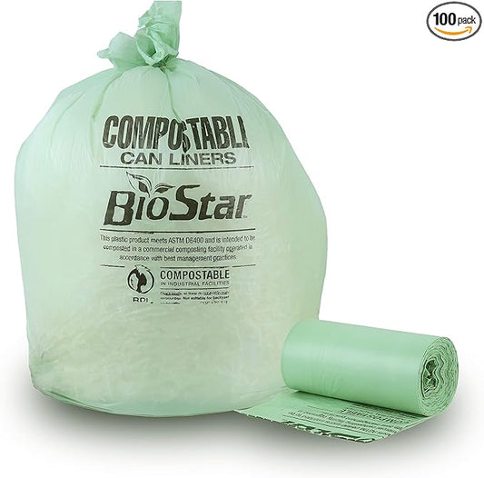 Plasticplace 12-16 Gallon Compostable Trash Bags │ 1Mil │ Green Tint Garbage Can Liners │ 24” x 33” (100 Count)