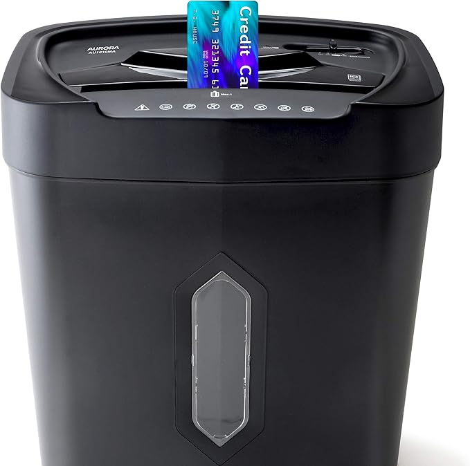 Aurora AU1010MA High-Security 10-Sheet Micro-Cut Paper, Credit Card Shredder, Large 5.2-Gals Basket with Easy Lifting Handle