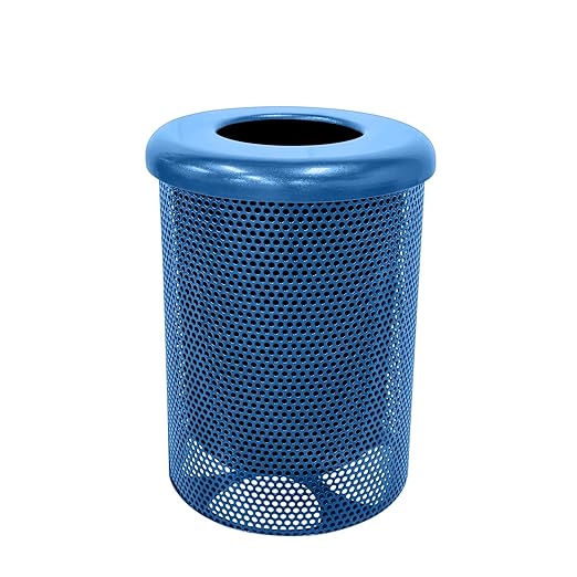 COATEDOUTDOORFURNITURE RFT-P-TXTLBL Heavy Duty Round Trash Receptacle with Flat Top, Liner Included, 32 Gallon, Textured Light Blue, Made in America