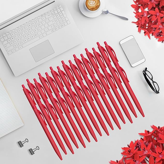 Aozora Pens Bulk,80 Pack Red Click Pens No Bleed,Wholesale Retractable Ballpoint Pens Medium Point,Smooth Ink Pens for Journaling School Office Supplies 1.0MM Red Ink