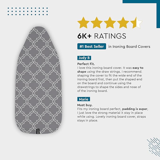 Encasa XO Ironing Board Cover and Pad 54"x15" - Thick 3mm Felt Padding, Drawstring Tightening & Lock, Easy Fit, Scorch & Stain Resistant, Fits Standard Large Ironing Board - Zig Zag Peri