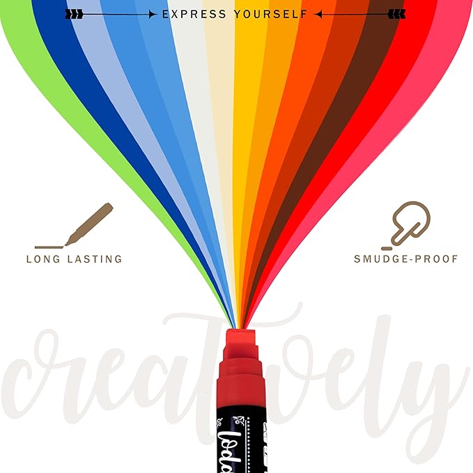 Loddie Doddie Jumbo Chalkboard Markers Pack - 8 Vivid Neon Colors - 15mm Chisel Tip - Erasable Liquid Ink for Signs, Blackboard, Car Window & Bistro - Neon Chalk Markers