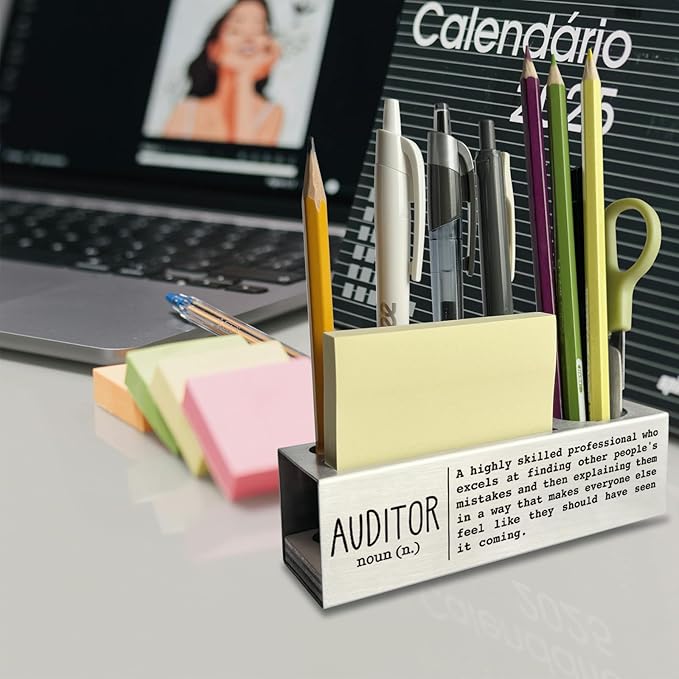 Auditor Definition Gifts for Women, Men, Auditor Finance Desk Decor Stainless Steel Pen Pencil Holders WCC49
